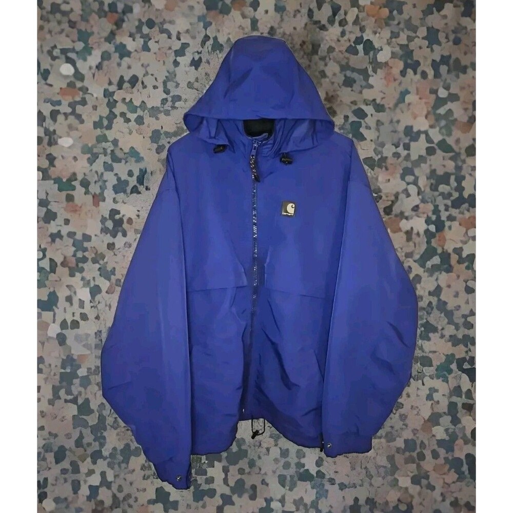 Vintage Carhartt Coat Jacket Mens Sz. XL Blue All Weather Vented Hooded Full Zip